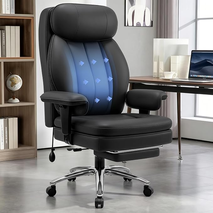 BestGlory Big and Tall Office Chair with Lumbar Support, Executive Leather Computer Desk Chair, Heavy Duty Comfortable Gaming Chair with Double Layer Cushion & Footrest for Home Office Gaming