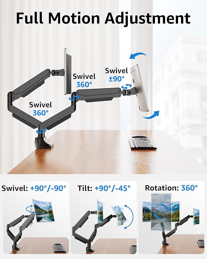 MOUNTUP Dual Monitor Mount fits 42 40 39 37 34 32 27 inch Ultrawide Screen, Holds 6.6-33lbs, Dual Monitor Arm Desk Mount, Heavy Duty Monitor Stand for 2 Monitors, with Clamp/Grommet Base