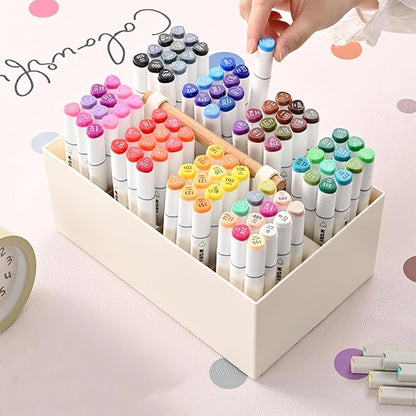 Buqoo Desk Organizer with 8 Compartments, Plastic Makeup Organizer with Wooden Handle, Pen Holder for Desktop Storage, Desk Organization for School, Home, Office Supplies (Coffee)
