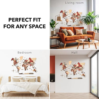 Enjoy The Wood 3D Wooden World Map Wall Art - Large Travel Map with Pins for Art Decor - Decorative Map of the World for Home, Office - Travel Wall Art Housewarming Gift Idea (Fusion, 3XL, Unframed)