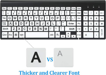 Full Size Large Print 2.4g Wireless Keyboard and Mouse with Oversized Print for Visually Impaired Low Vision Individuals (Black)