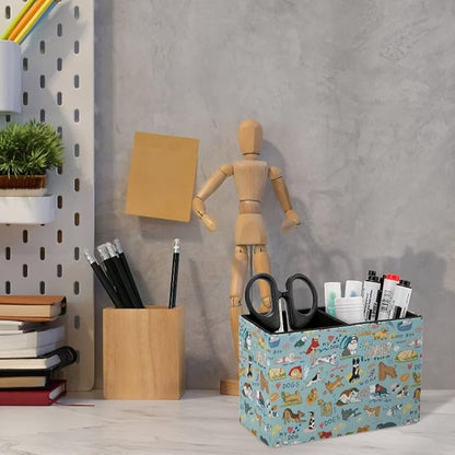 Niapessel Pencil Holder for Desk, Dogs Funny Pets Animal Pen Holder Storage Desktop Pen Organizer Desk Pencil Organizer Makeup Brush Holder for Office School College Leather