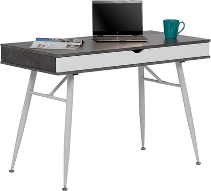 Calico Designs 51252 Alcove Modern Large Split Drawer in White/Cement Gray Desk with Storage