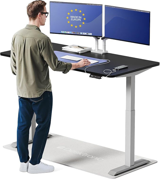 Desktronic HomeOne Standing Desk 60x30 — Ergonomic Sit Stand Home Office Desk, Made in Europe, Electric Dual Motor Height Adjustable, USB & USB-C Charging, Wobble-Free, Touchscreen, 3 Memory Presets