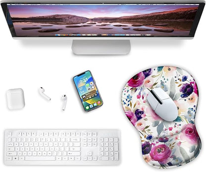 Flower Mouse Pad with Wrist Rest Ergonomic Mousepad Middle Concave Office | Wrist Support for Women, Desk Accessories, Gaming, Work, Home, Non-Slip PU Base, for Wireless Mouse Computer Laptop
