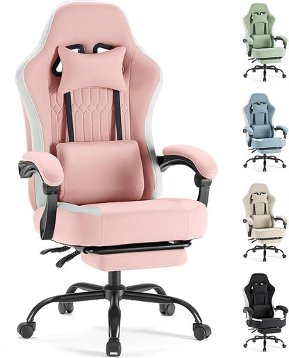 DUMOS Gaming Chair with Linkage Armrests, Video Game Chairs with Pocket Spring Cushion, Ergonomic Computer Silla Gamer Office Desk Chair with Footrest for Adults & Students, Pink