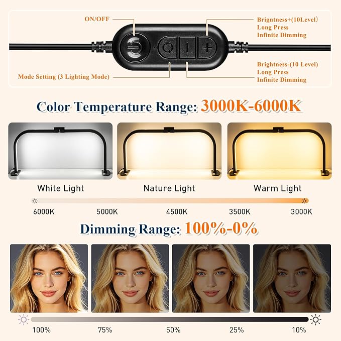 Half Moon Nail Light for Desk with 5X Magnifier & Phone Holder, LED Arch Tech Lamp 30" Foldable for Manicure Eyelash Extensions Tattoo Facial Salon Craft, 2700LM Multiple Brightness 3000-6000K