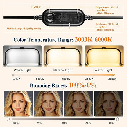 Half Moon Nail Light for Desk with 5X Magnifier & Phone Holder, LED Arch Tech Lamp 30" Foldable for Manicure Eyelash Extensions Tattoo Facial Salon Craft, 2700LM Multiple Brightness 3000-6000K