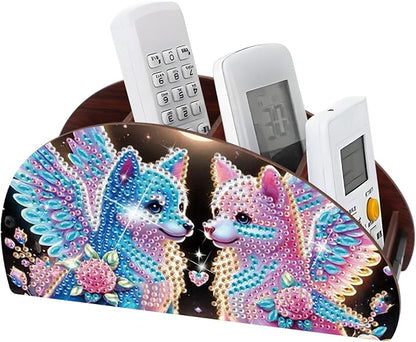 DIY Diamond Painting Storage Box Organizer Couple Winged Foxes Handmade 5D Rhinestone Diamond Art Desktop Holder for Home Organization Craft Tabletop Valentine's Day Decoration