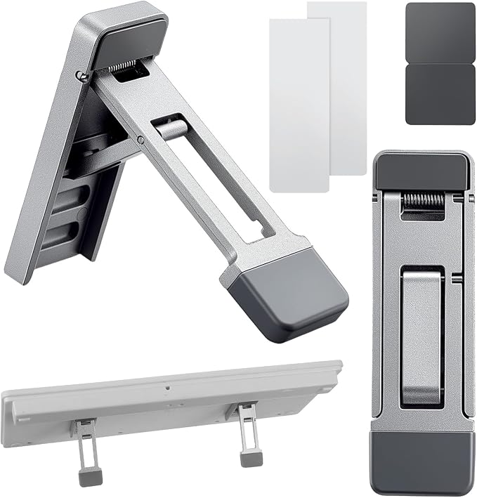 2PCS Keyboard Riser Portable Stand for Desk, Mini Foldable Laptop Feet Laptop Stand with Anti-Slip Pads Three Tilt Keyboard Angle Riser for Most Keyboards Office Accessories (Silver)