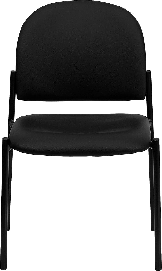 Flash Furniture Tania Comfort Vinyl Upholstered Stackable Side Reception Chair with Padded Seat, Modern Stackable Chair for Living Room/Office, Black