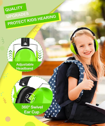 ZOHAN 032 Kids Noise Cancelling Headphones - 25dB NRR Kids Ear Protection, Hearing Protection Safety Ear Muffs for School Monster Truck Fireworks Traveling Studying Concerts Autism - Green