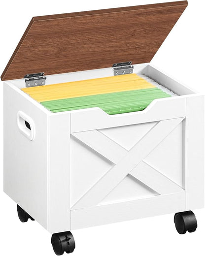 MAHANCRIS Rolling Filing Cabinet, Small File Cabinet Under Desk with Single Drawer, Hanging File Organizer for A4/Letter-Size Documents, Organizer Box, for Home Office, White and Walnut FCBA4001