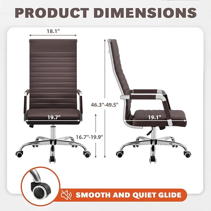 Furmax Ribbed Office Chair High Back PU Leather Executive Conference Chair Adjustable Swivel Chair with Arms (Bicolor Retro Brown)
