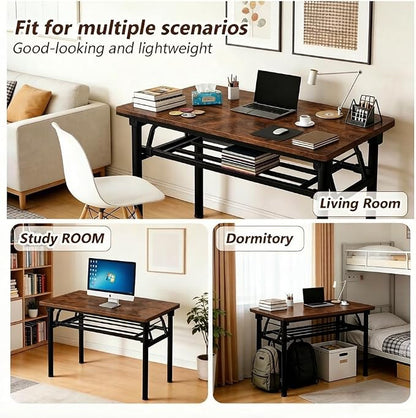 Folding Desk for Small Spaces, 39.4 Inch Foldable Computer Desk, No Assembly Required, Space Saving Portable Study Table for Compact Home Office, Bedroom, Dorm, Apartment, Brown