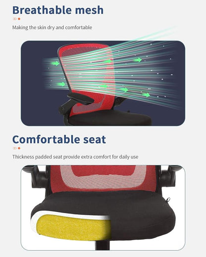 Home Office Chair Ergonomic Desk Chair Mesh Computer Chair with Lumbar Support Flip-up Arms Swivel Rolling Executive Task Chair Adjustable Chair for Adults(Red)