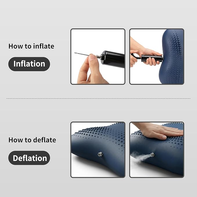 Lumbar Support Pillow, Inflatable Rubber Lumbar Pillow for Lower Back Pain Relief - Car Back Cushion for Driving Seat, Office Chair, Back Support Stretcher, Waterproof, Adjustable Thick, 12''Lx 14''H