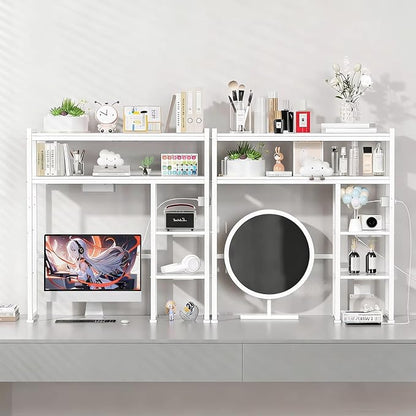 Aetheris Desktop Organizer Shelf, 30" Wooden Office Storage Rack with Outlets, Display Shelf Rack with Light Strip, 5 Tier Desktop Display Rac, Desk Shelf, Desk Hutch for Computer Monitor (White)
