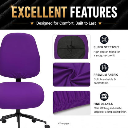 Super Stretchable Separate Office Chair Seat Covers - Universal Spandex Computer Chair Slipcover - 180GSM Washable Rotating Backrest Coverings & Cushion Protectors for Dogs, Cats, Pets