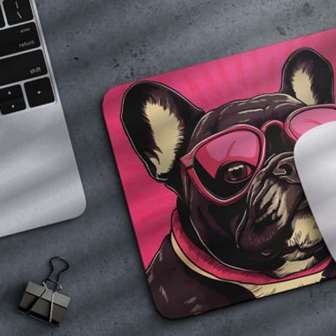 Pink Mousepad Glamour Dog French Bulldog Mouse Pad for Home Office Gaming Working Desk Computer Desktop Accessories Non-Slip Rubber Mousepad for Dog Lovers