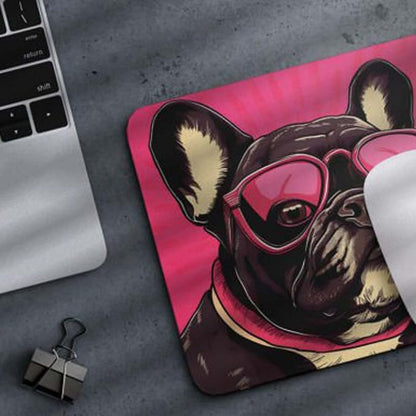 Pink Mousepad Glamour Dog French Bulldog Mouse Pad for Home Office Gaming Working Desk Computer Desktop Accessories Non-Slip Rubber Mousepad for Dog Lovers