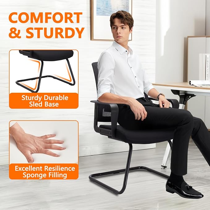 CLATINA Office Guest Chair with Lumbar Support and Mid Back Mesh Space Air Grid Series for Reception Conference Room 2 Pack