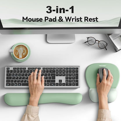 TECKNET Gel Mouse Pad with Wrist Rest, 3 in 1 Keyboard Wrist Rest for Pain Relief, Non-Slip PU Base & Easy Typing, Ergonomic Mousepad Set for Office & Home