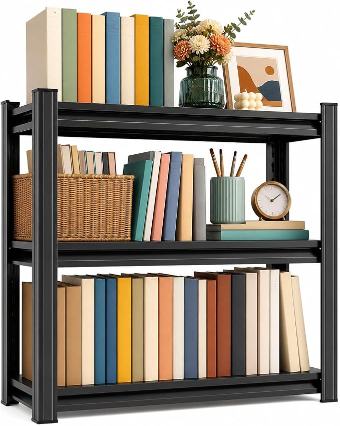 3 Tier Metal Bookshelf, Adjustable Tall Bookcase, Heavy Duty 1800 LBS Modern Deep Book Shelf, Bolt-Free Storage Shelves for Living Room, Home Office, Garage, 31.5" Wx 13.8" Dx 31.5" H