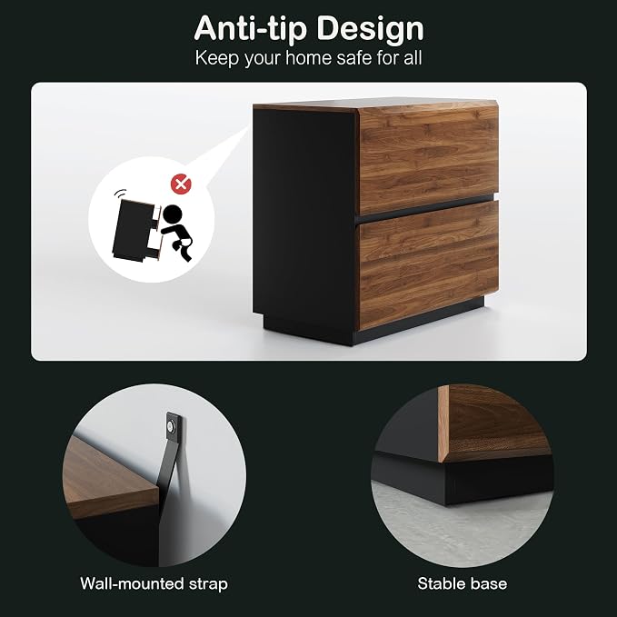 ModernMate 2 Drawer Lateral File Cabinet, 31w*28h Wood Filing Cabinet with Anti-tilt Mechanism, Home Office Storage Filing for Letter, A4 & Legal Size, Black Walnut
