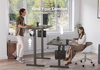 YDN Electric Standing Desk, 55 x 24 Inches Adjustable Height Stand up Desk with Cable Management, Home Office Desks with Splice Board & Frame, Black Top