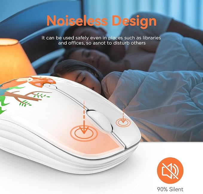 FMOUSE Cute Wireless Mouse, Bluetooth & 2.4GHz Dual Mode, Silent Click, AA Battery Powered, Kawaii for Kids Students Teen Girls, Compatible with Laptop Mac iPad PC (Fox)