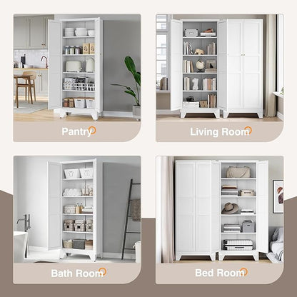 Yizosh Metal Pantry Cabinet,- 72" White Kitchen Pantry Storage Cabinet with Doos and Adjustable Shelves for Kitchen, Living Room,Dining Room,Home