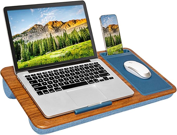 LAPGEAR Home Office Lap Desk with Device Ledge, Mouse Pad, and Phone Holder - Espresso Blue - Fits up to 15.6 Inch Laptops - Style No. 91522