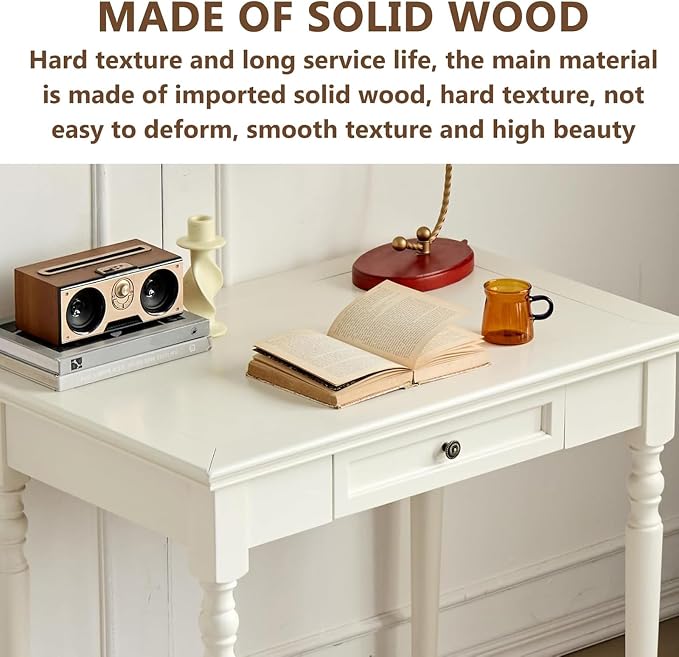 French Country Style Writing Desk, 35”Solid Wood Farmhouse Computer Table with Drawers and Plenty of Room, Stability & Durability for Home Office, Study Workspace or Bedroom