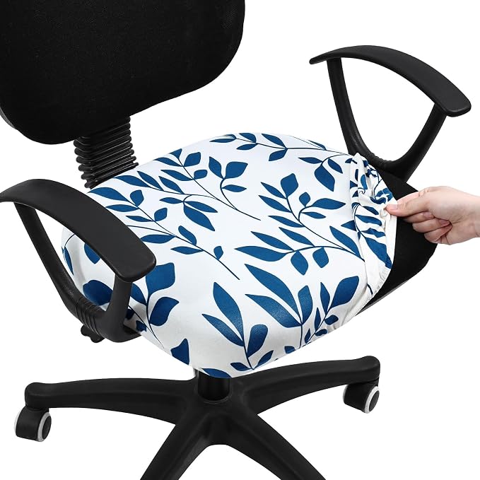 Smiry Printed Office Computer Chair Seat Covers, Stretch Fit Universal Desk Rotating Chair Cover Washable Removable Seat Cushion Protectors - Teal and White
