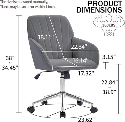 YITAI Velvet Office Desk Armchairs with Silver Base and Wheels,Modern Height Adjustable 360 Degree Swivel Upholstered Vanity Chairs for Living/Room Bedroom/Study,Gray