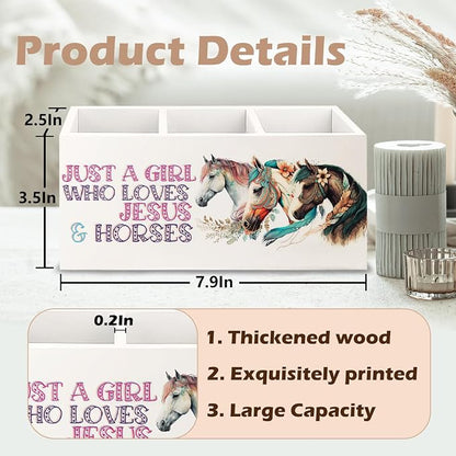 Horse Gifts for Girls Women Wooden Pen Pencil Holder for Office Desk Accessories, Western Cowgirl Gifts, Just a Girl Who Loves Jesus and Horse Makeup Brush Toothbrush Holder Organizer