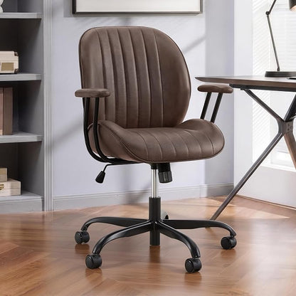 KISLOT Ergonomic Home Office Chair with Removable Arms, Adjustable Swivel Desk Chair with Wheels, Modern Faux Leather Computer Chair with Lumbar Support, Set of 2, Espresso