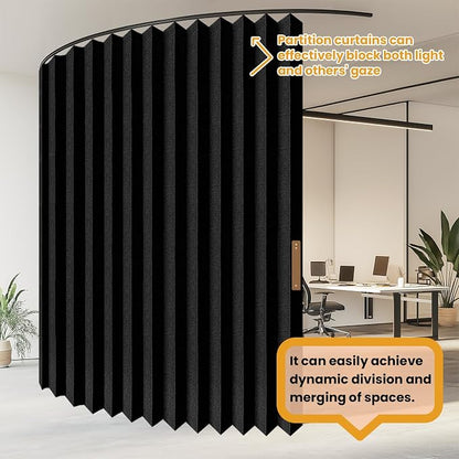 JILRON Accordion-Style Room Divider with Ceiling Track - Foldable Partition Curtain, Easy Installation(Black 180" W x 96" L-Pack of 1)