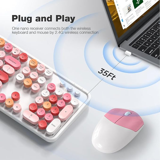 MOFII Wireless Keyboard and Mouse Combo,2.4GHz Retro Full-Size Wireless Keyboard with Number Pad and Cute Wireless Mouse for Computer PC Desktops Laptop WindowsxP/7/8/10 (Lipstick Colorful)