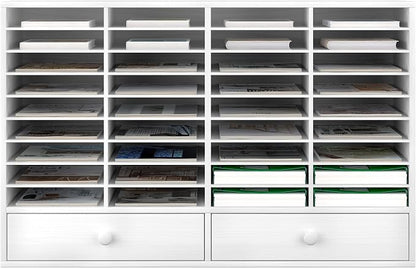 TQAVI Wood Classroom Mailbox 36 Compartments with 2 Drawer, Large Paper Organizer with Adjustable Shelves to Sorting Literature Bill, A4 Size File Organizer for Office School Home, White