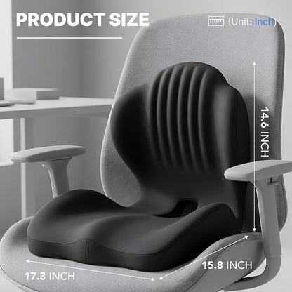 Ergonomic Seat Cushion, Office Chair Seat Cushions with L-Shaped Design, Memory Foam Orthopedic Cushion with Coccyx Hollow, Lumbar Support & Tailbone Pain Relief for Car, Truck, Gaming Chair (Black)