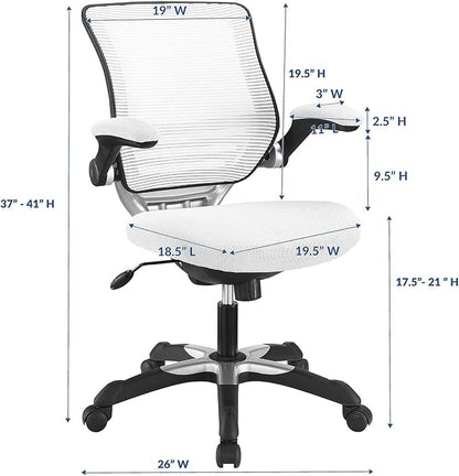Modway Edge Mesh Back and Mesh Seat Office Chair In Black With Flip-Up Arms in White