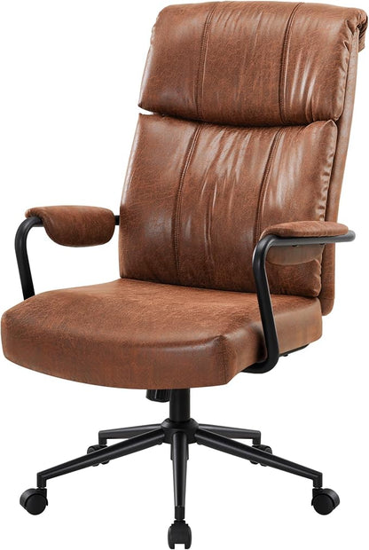 IWMH Office Chair, Executive Computer Chair, Mid Century Vintage Fabric Desk Chairs with High Bakc, Ergonomic Lumbar Support, Height Adjustable for Home Office, Brown