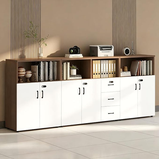 File Cabinet with Password Lock, Wood Lateral Filing Cabinet for Letter/A4 Files, 3 Drawer with Door, Printer Stand with Open Shelves for Home Office