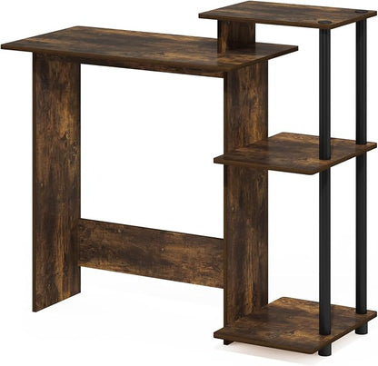Furinno Efficient 29-Inch Rustic Brown Computer Desk with Side Shelves, Gaming Desk with 3 Open Shelves, Home Office Desk, for Home Office, Study Room, Dorm, Bedroom, Amber Oak