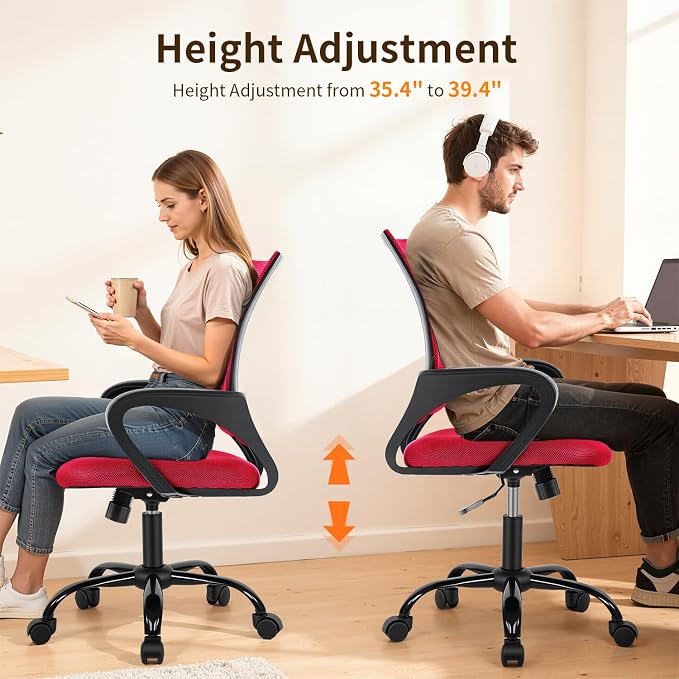 BestOffice Office Chair Ergonomic Cheap Desk Chair Mesh Computer Chair Lumbar Support Modern Executive Adjustable Stool Rolling Swivel Chair for Back Pain (Red)