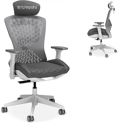 RESPAWN SPIRE Ergonomic Office Chair with Lumbar Support, Headrest, Adjustable Arms and Cooling Gel Seat Cushion, Comfy Breathable Mesh Seat for Home Office, High Back Reclining Gaming Chair - White