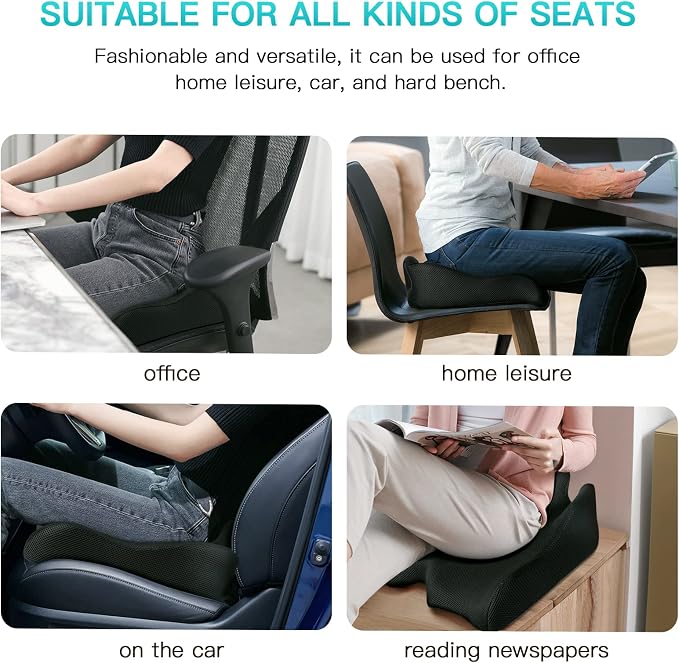 Benazcap Standard Memory Seat Cushion for Office Chair Pressure Relief Sciatica & Tailbone Pain Relief Firm Coccyx Pad for Long Sitting, Office Chair, Gaming Chair and Car Seat-Black, Standard Size