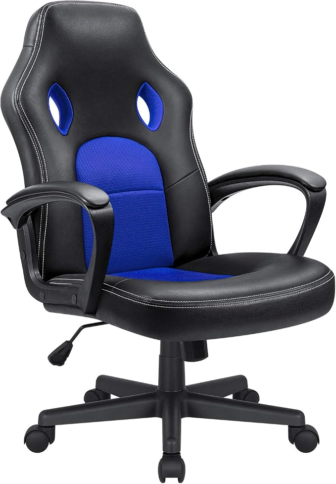 Office Gaming Chair High Back Leather Computer Chairs Ergonomic Height Adjustable Racing Game Desk Chair Executive Conference Task Chair (Blue)